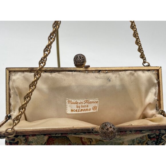 Vintage Walborg Made In France Handbag Tapestry Purse With Chain Strap & Scenic - Picture 7 of 13